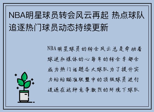 NBA明星球员转会风云再起 热点球队追逐热门球员动态持续更新